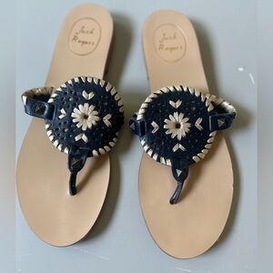 {Jack Rogers} Navy & Gold Leather Sandals Size 7.5